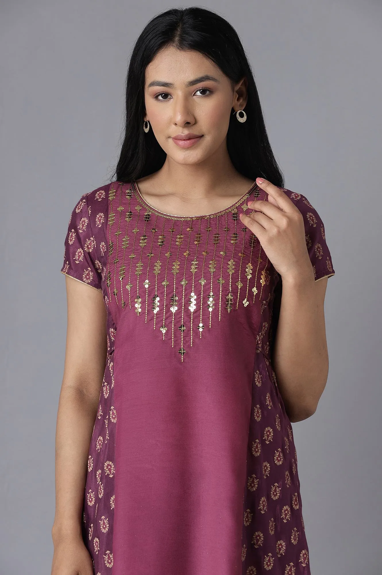 Purple Embroidered Ethnic Dress