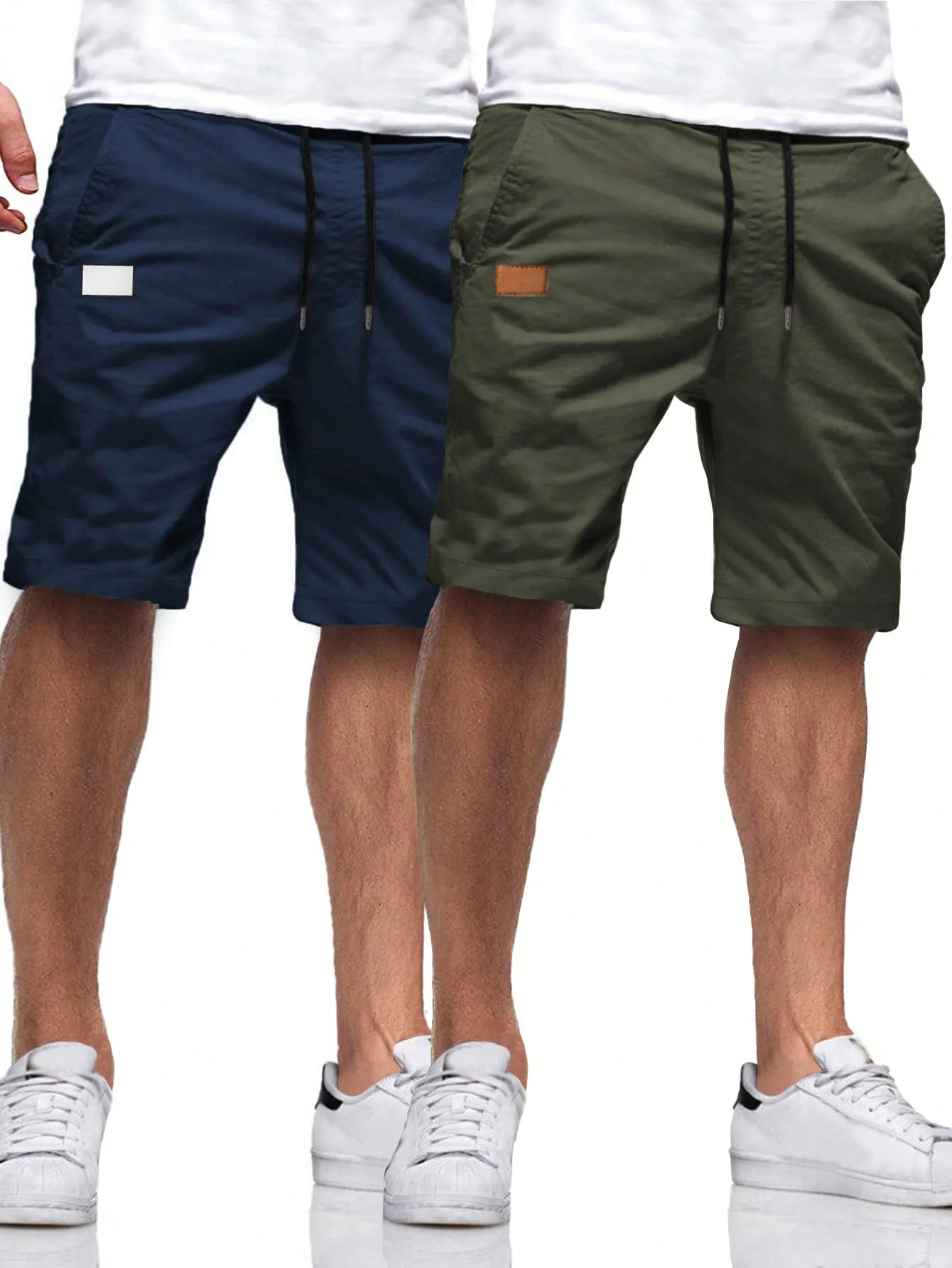 QA Homme 2pcs Men's Loose Drawstring Waist Slant Pocket Shorts