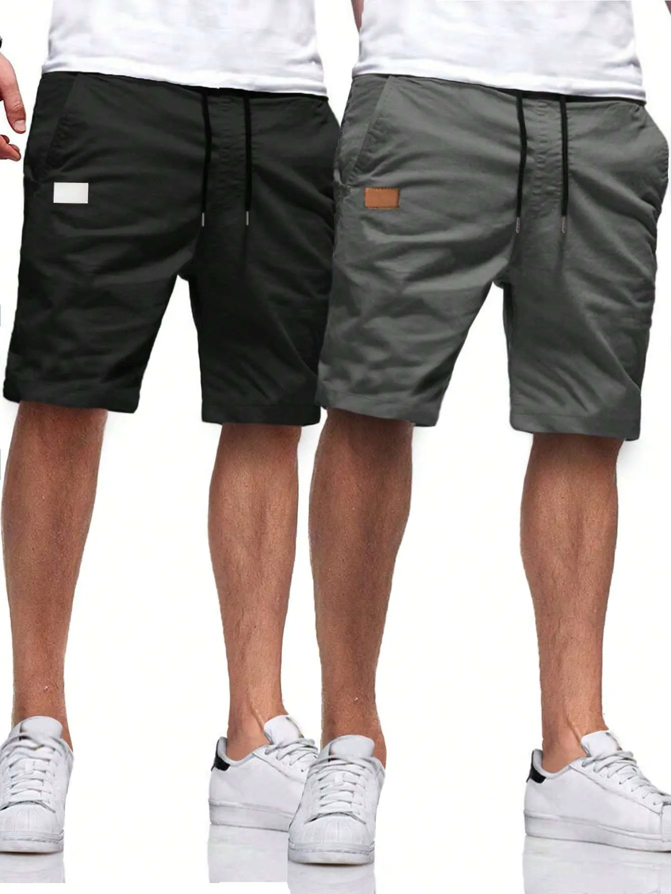 QA Homme 2pcs Men's Loose Drawstring Waist Slant Pocket Shorts