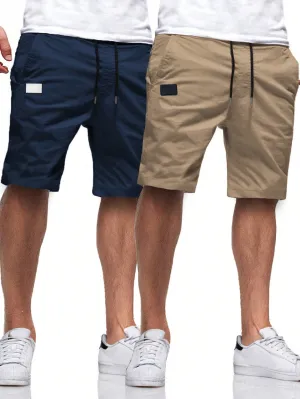 QA Homme 2pcs Men's Loose Drawstring Waist Slant Pocket Shorts
