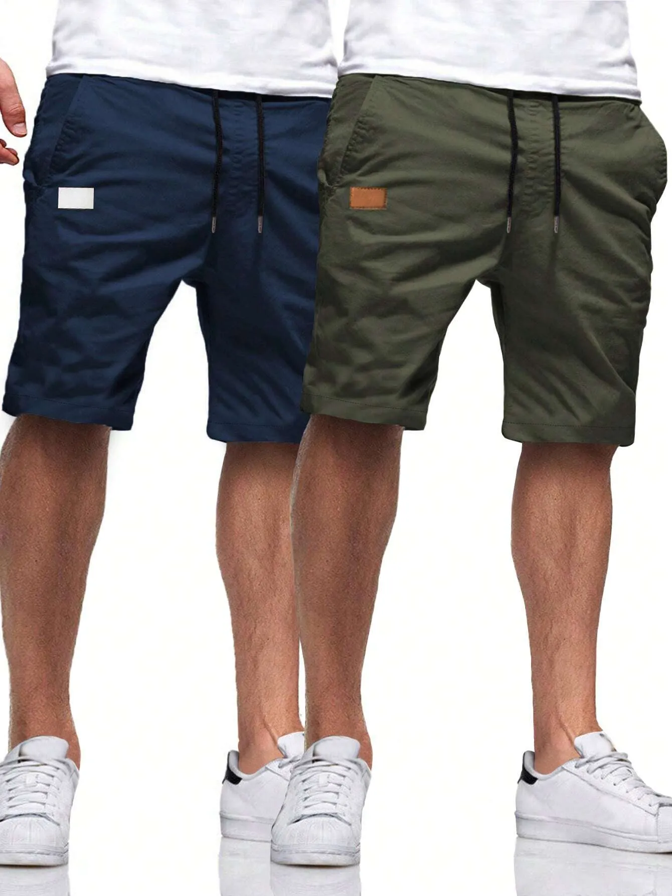 QA Homme 2pcs Men's Loose Drawstring Waist Slant Pocket Shorts