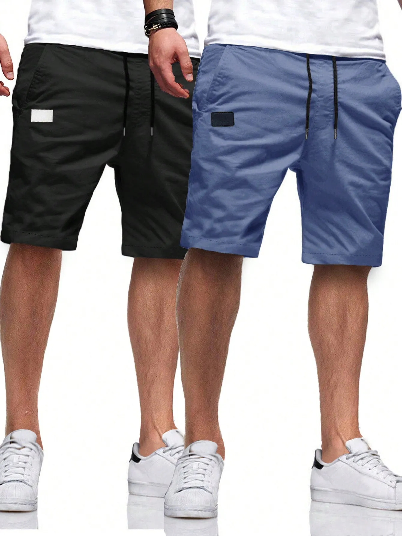 QA Homme 2pcs Men's Loose Drawstring Waist Slant Pocket Shorts
