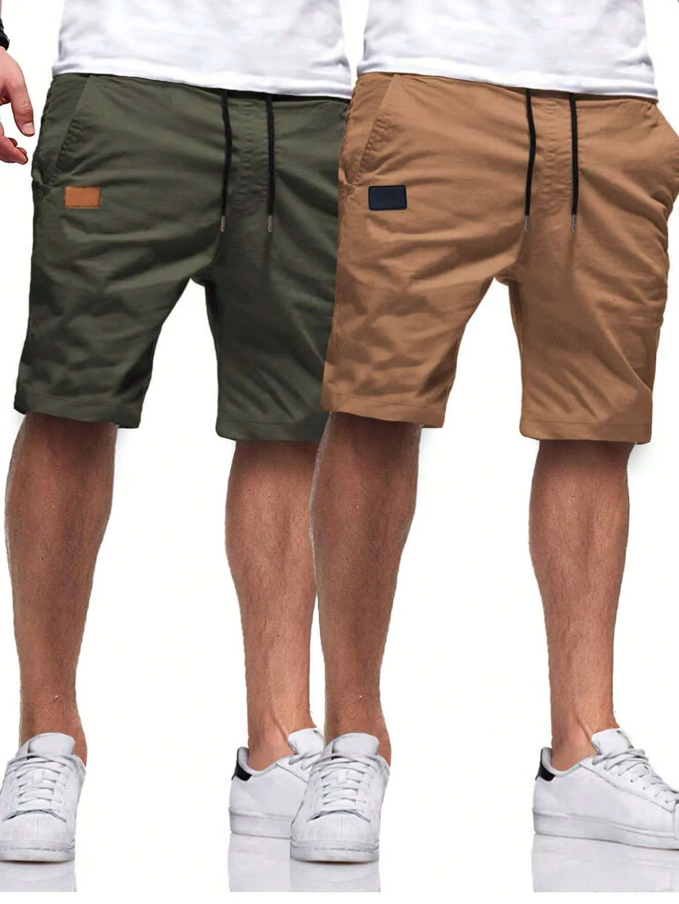 QA Homme 2pcs Men's Loose Drawstring Waist Slant Pocket Shorts