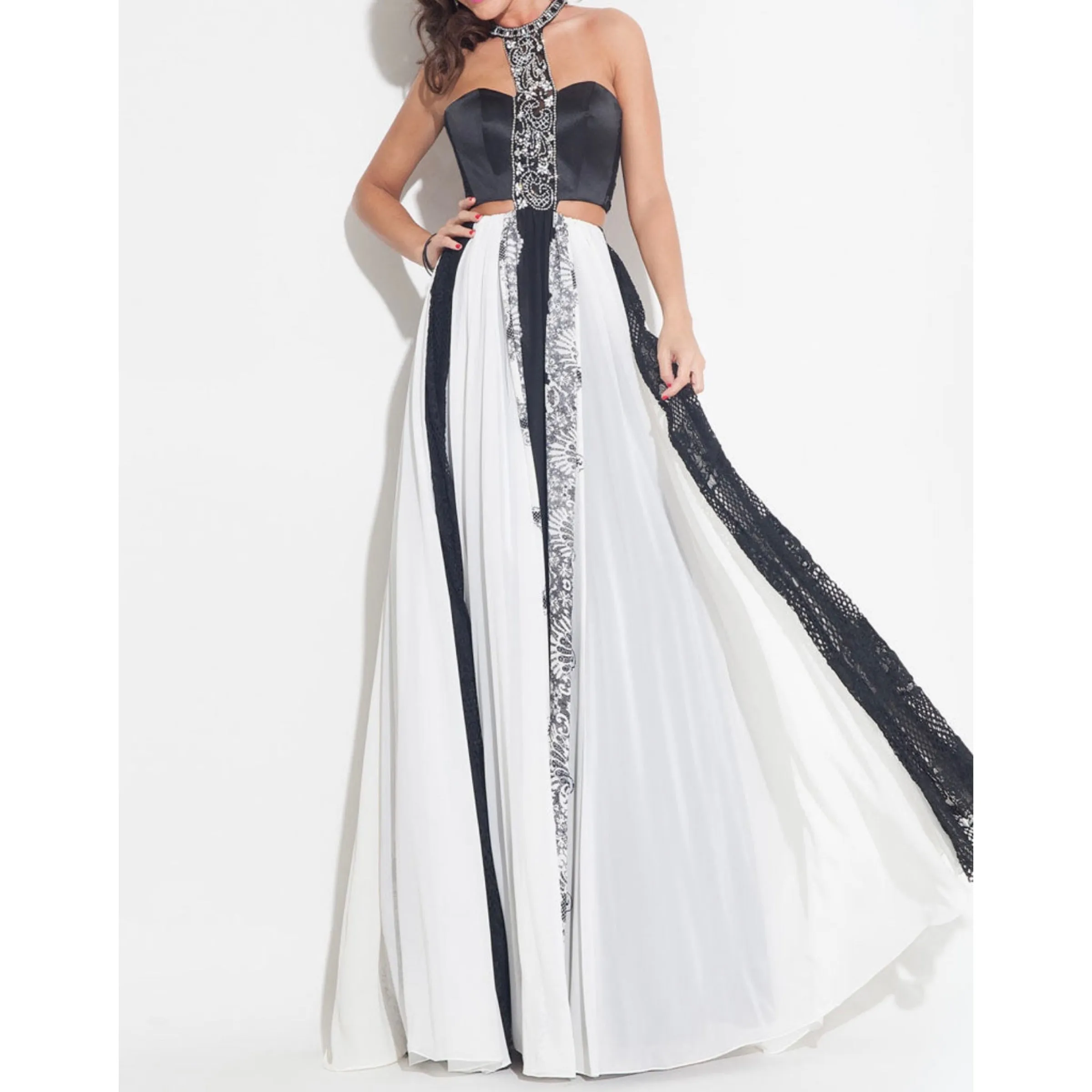 RACHEL ALLAN Style 7212RA Long Gown Black/White Size 8