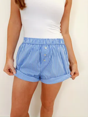 Raven Rolled Cuff Striped Boxer Shorts - Blue
