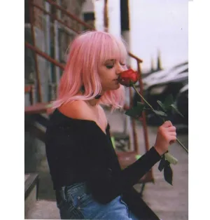 Realistic Rooted Pink Natural Waves 12" Wig with Frings / Bangs Heat Safe  | Trendy Wigs | Synthetic Top Quality | Human Hair Look / Feel