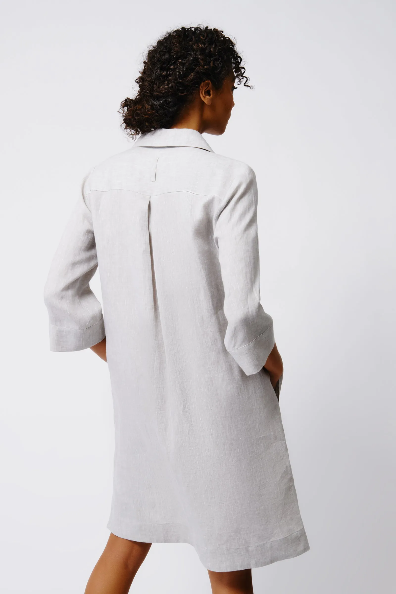 Rene Button Placket Dress - Beige Linen