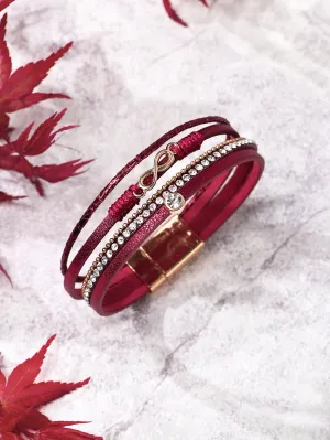 Rhinestone Decor Layered Bracelet - Red