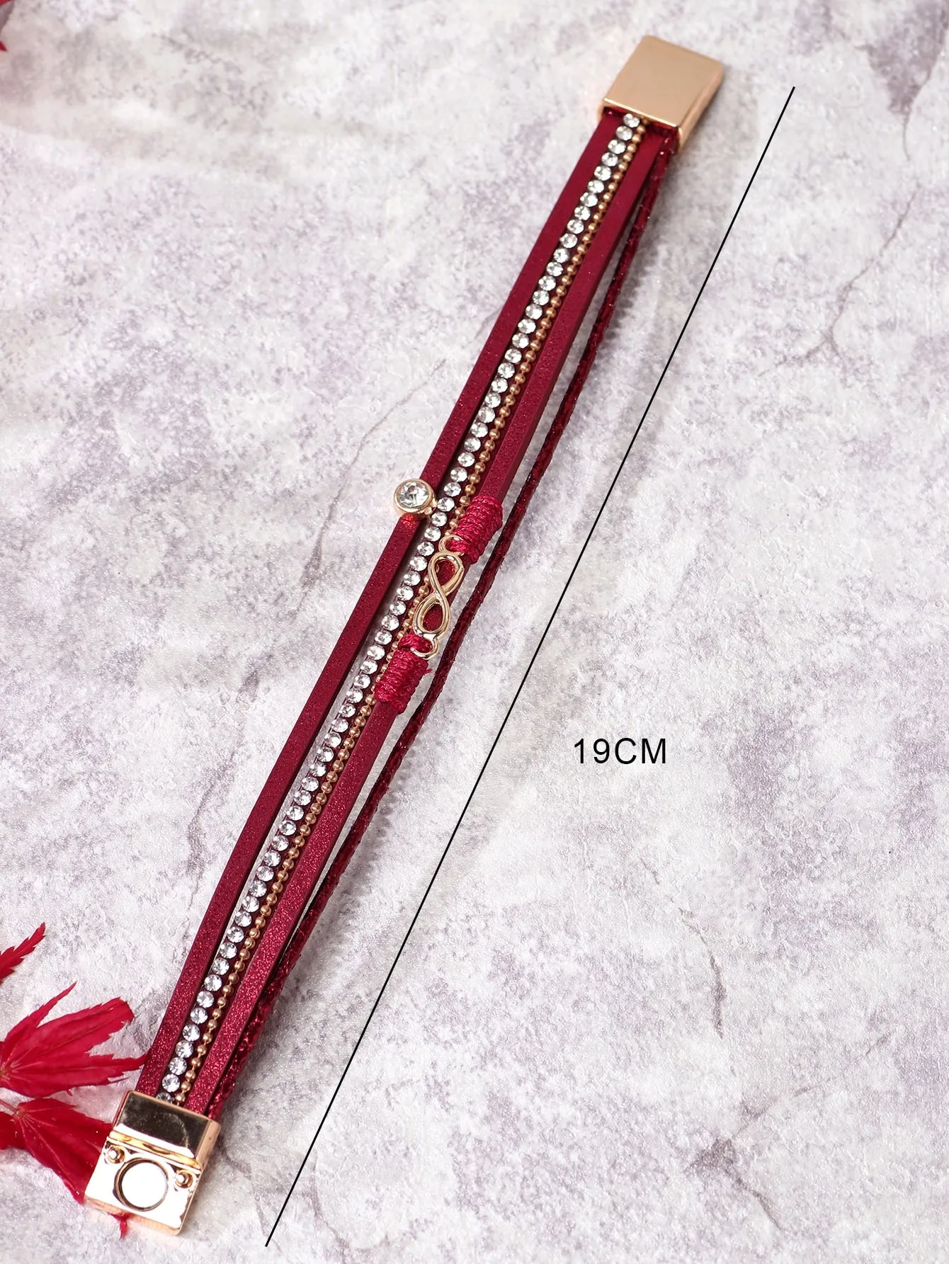 Rhinestone Decor Layered Bracelet - Red