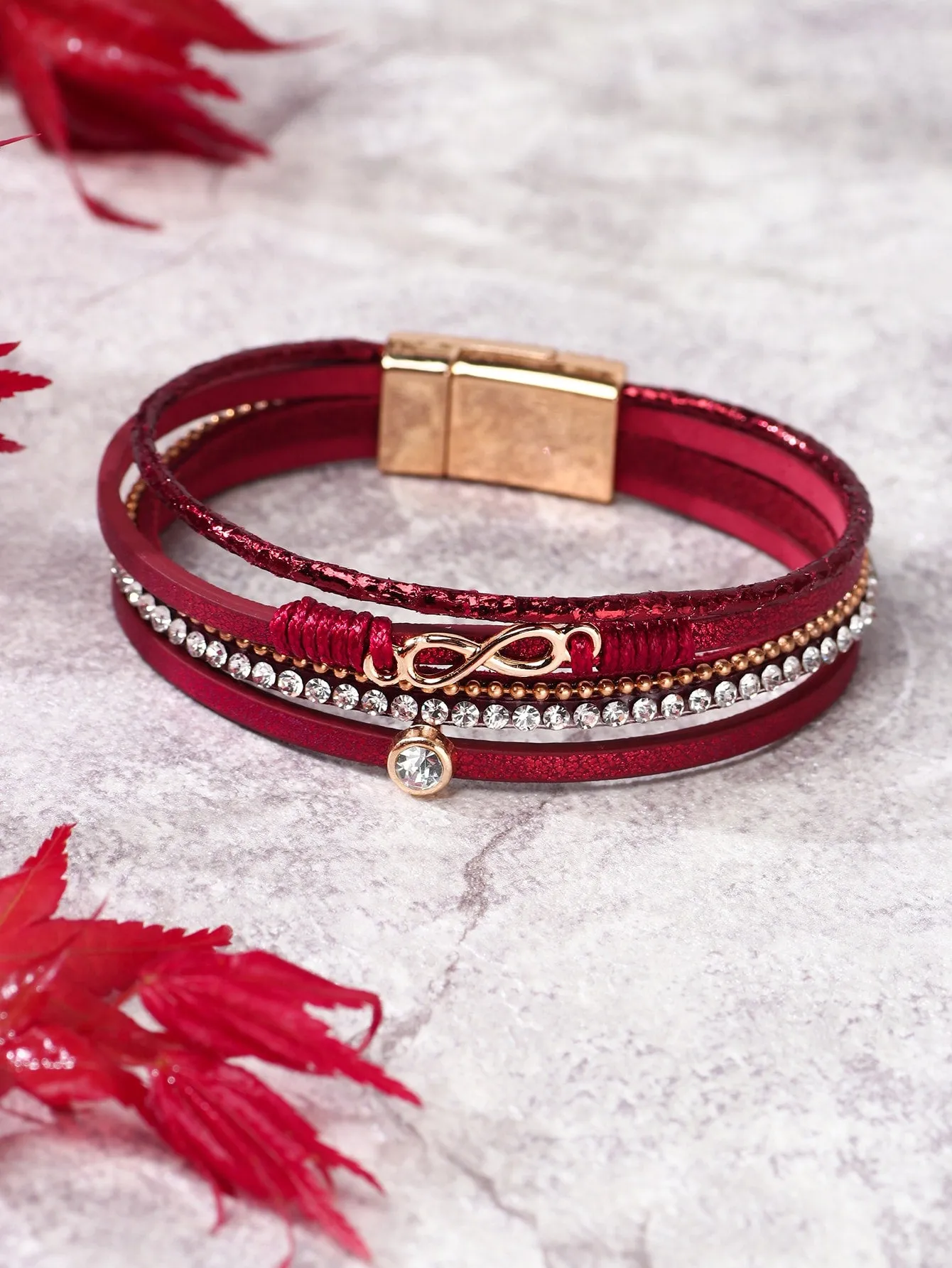 Rhinestone Decor Layered Bracelet - Red