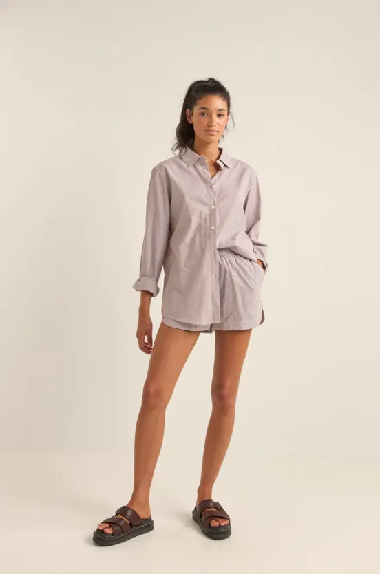 Rhythm Zephyr Stripe Beach Shirt in Chocolate