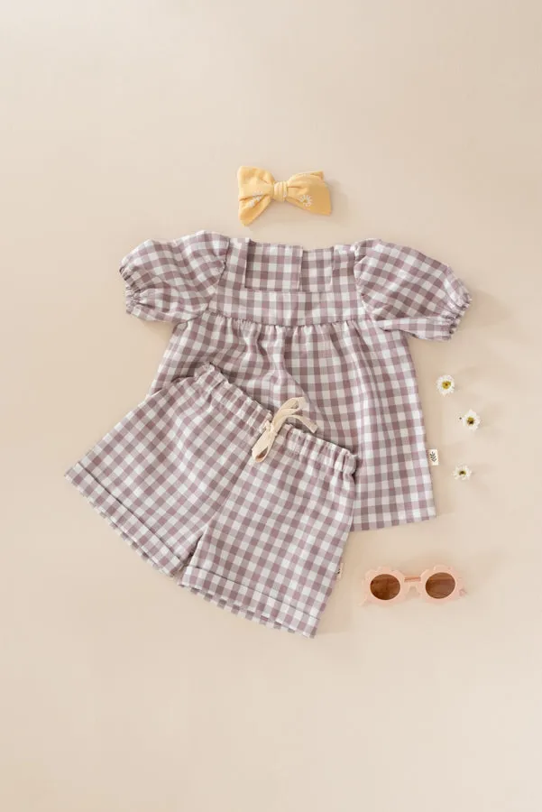 Rolled Shorts - Gingham Lavender