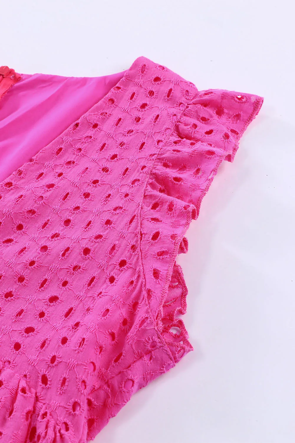 Rose Hollow out Ruffled Flutter Sleeve Mini Dress