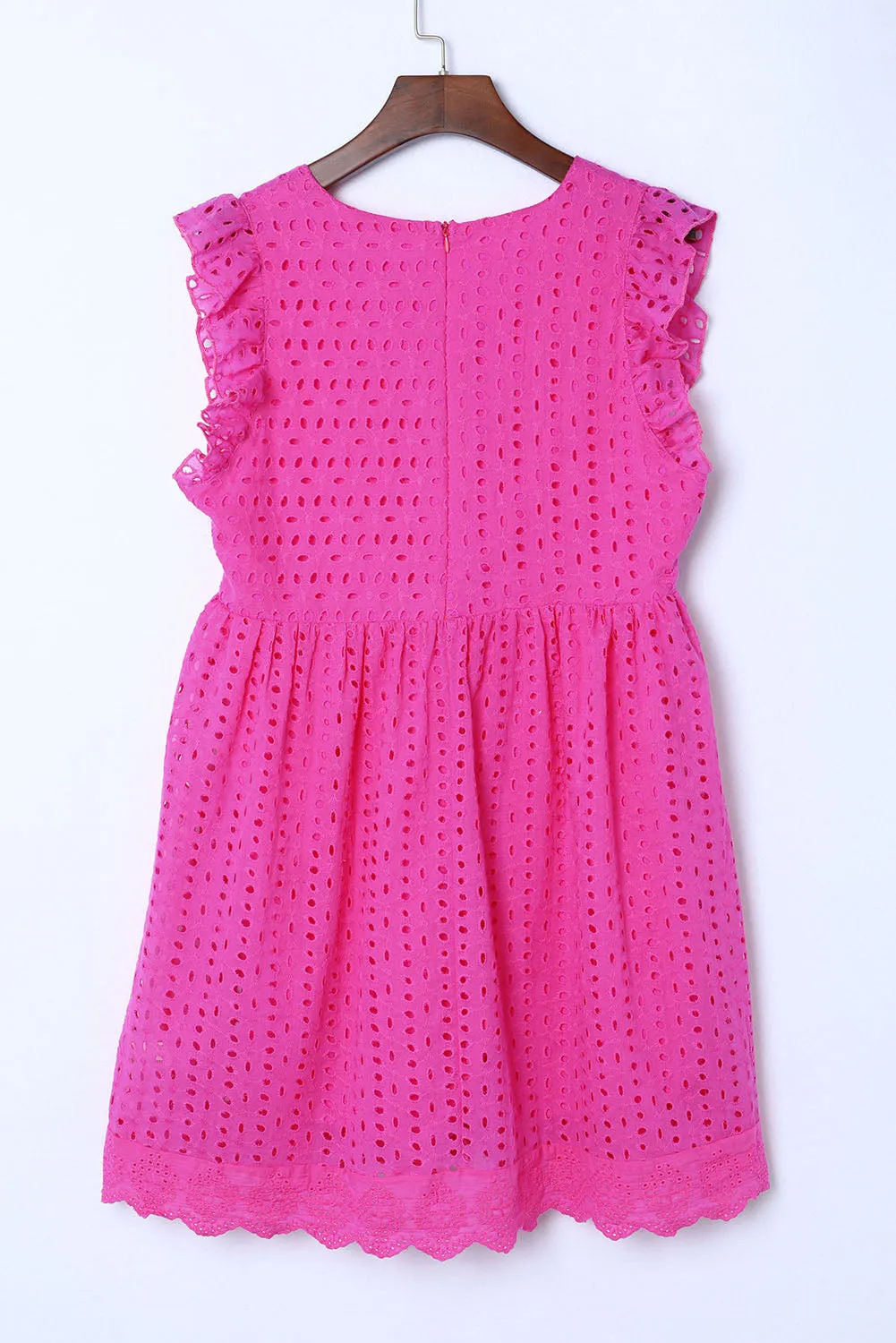 Rose Hollow out Ruffled Flutter Sleeve Mini Dress