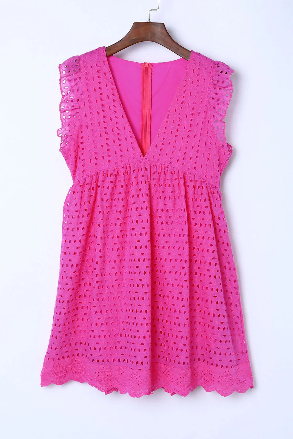 Rose Hollow out Ruffled Flutter Sleeve Mini Dress