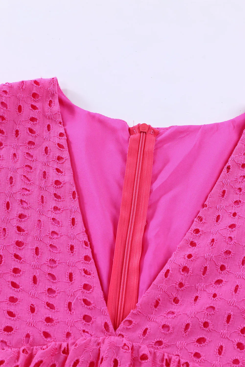 Rose Hollow out Ruffled Flutter Sleeve Mini Dress