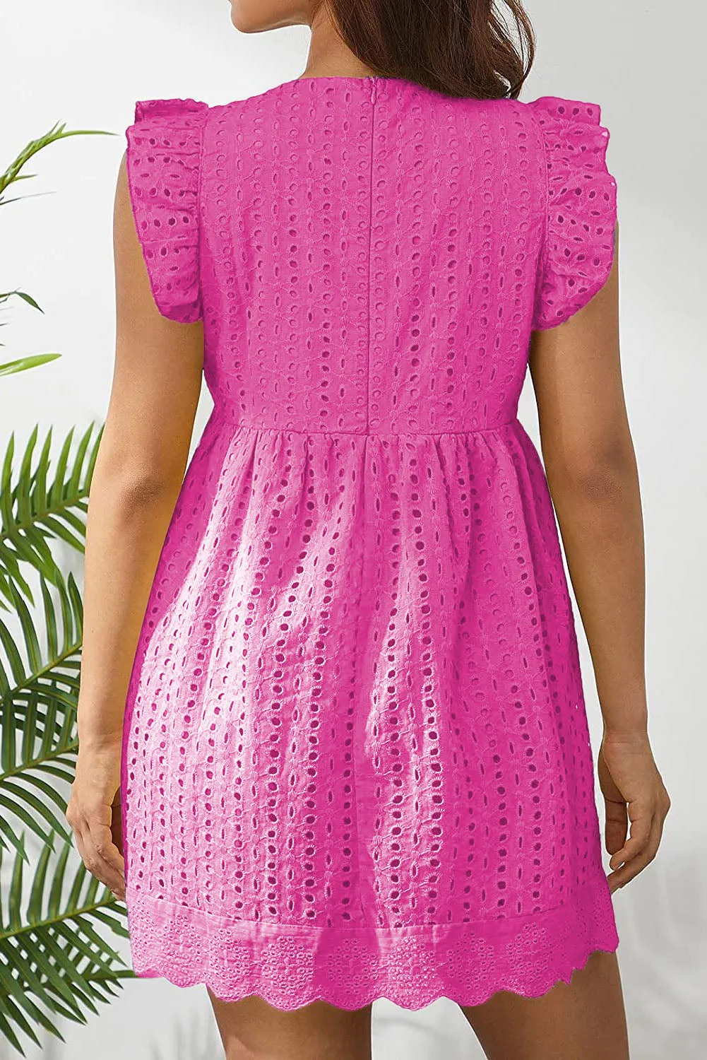 Rose Hollow out Ruffled Flutter Sleeve Mini Dress