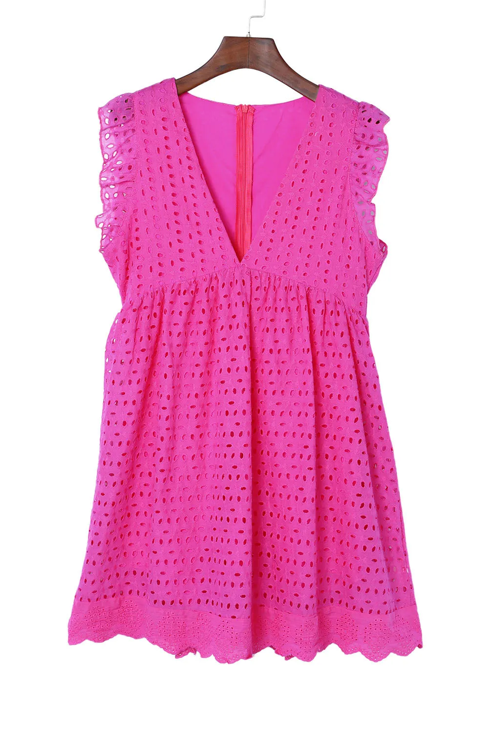 Rose Hollow out Ruffled Flutter Sleeve Mini Dress