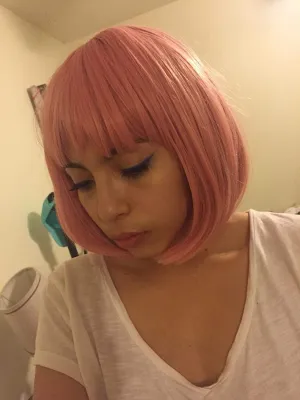 Rose Petal Pink Straight Bob 12" Wig with Air Bang | Heat Friendly Synthetic Fiber