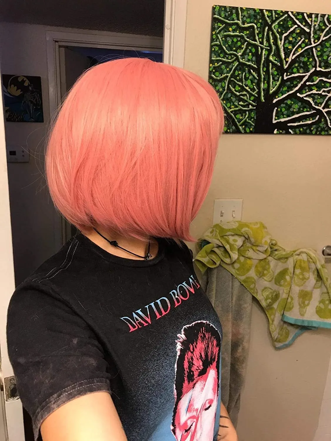 Rose Petal Pink Straight Bob 12" Wig with Air Bang | Heat Friendly Synthetic Fiber