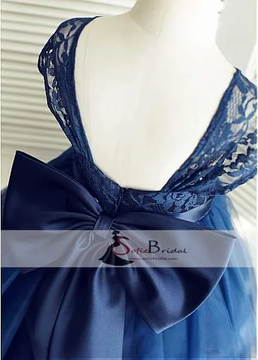 Royal Blue Lace Tulle Flower Girl Dresses, Lovely Cheap Flower Girl Dresses, FG085
