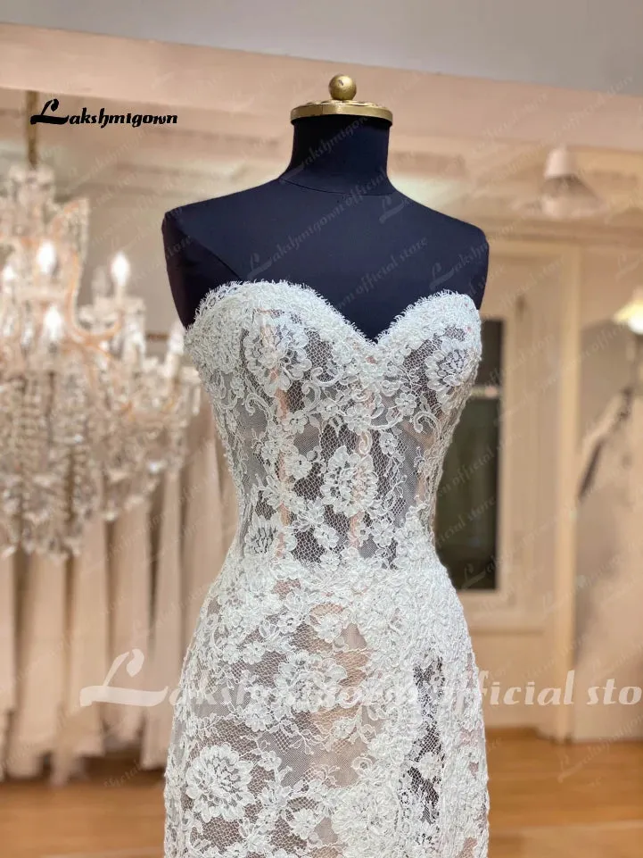 Roycebridal Modest Women Sweetheart Lace Mermaid Wedding Gowns Buttons Illusion Back 2025 Robe Sexy Boho Bridal Dresses