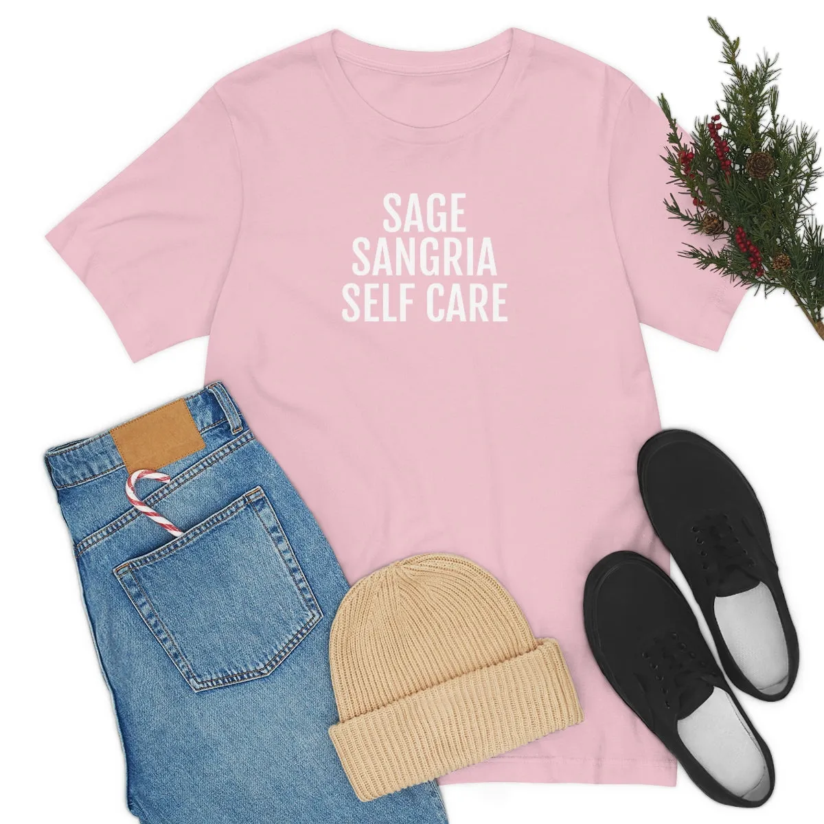 Sage, Sangria, Self Care - Unisex Jersey Short Sleeve Tee