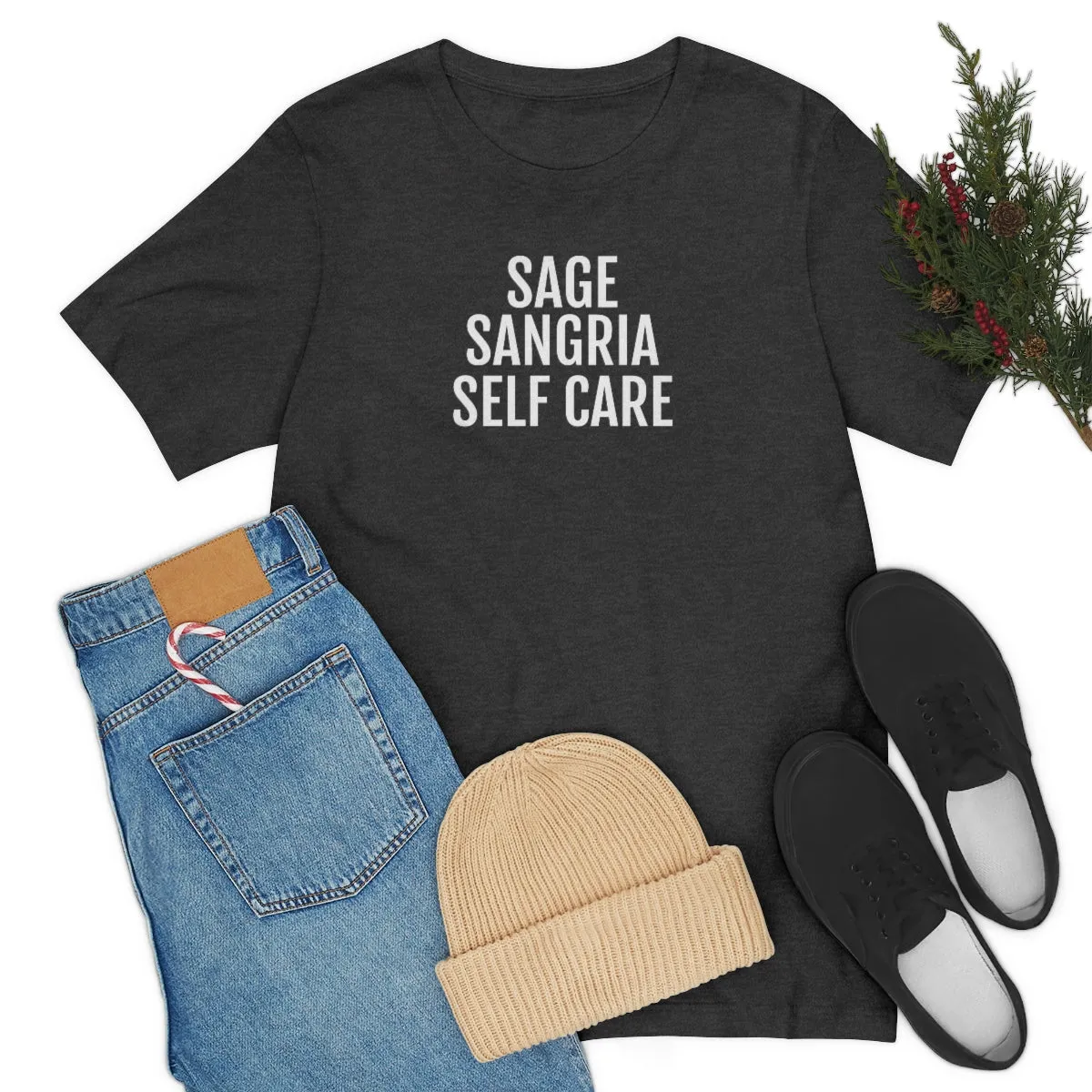 Sage, Sangria, Self Care - Unisex Jersey Short Sleeve Tee
