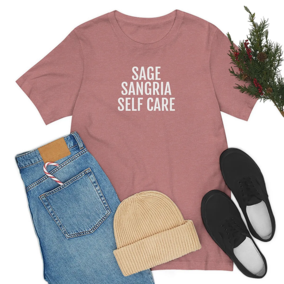 Sage, Sangria, Self Care - Unisex Jersey Short Sleeve Tee