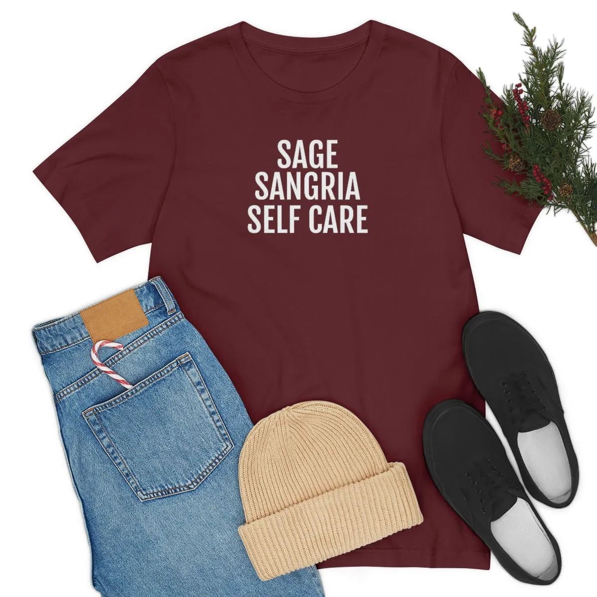 Sage, Sangria, Self Care - Unisex Jersey Short Sleeve Tee