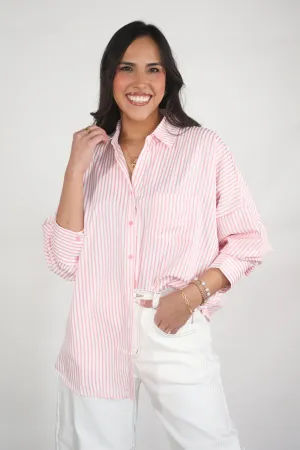 Seaside Stroll Pink Striped Button Top