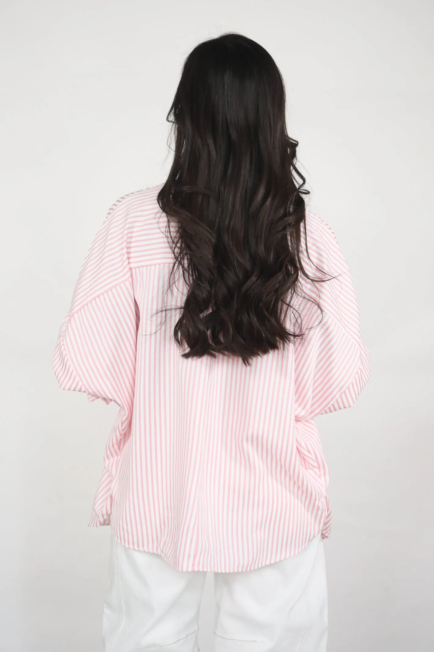 Seaside Stroll Pink Striped Button Top