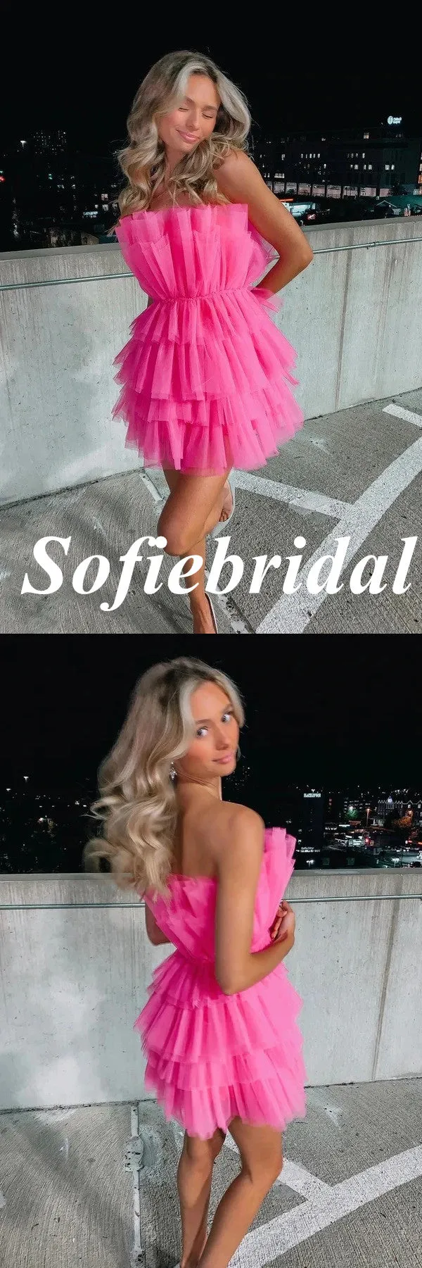 Sexy Barbie Pink Tulle Sweetheart A-Line Mini Dresses/ Homecoming Dresses, HD0259