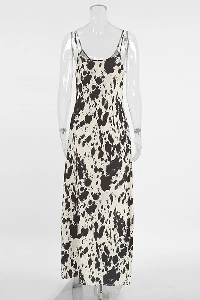 Sexy Geometric Print Contrast V Neck One Step Skirt Dresses
