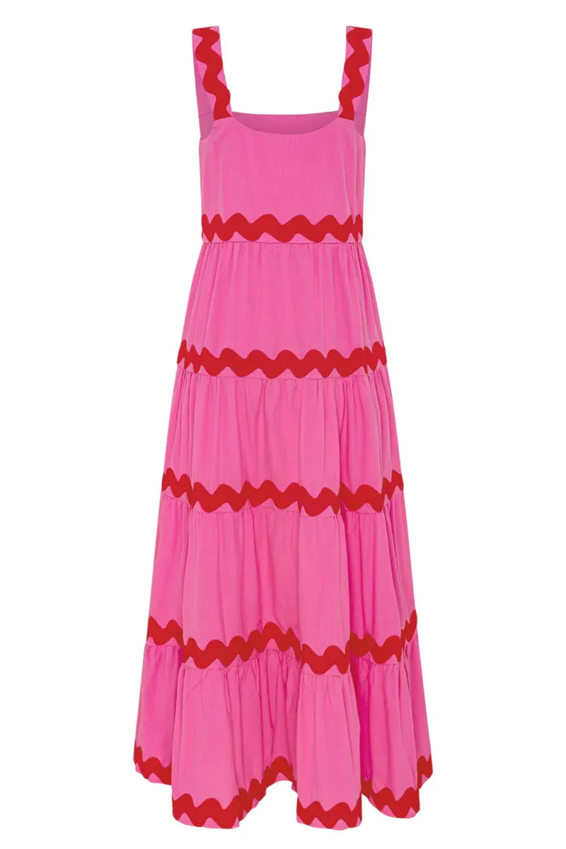 Sexy Vacation Ripple Contrast Square Collar Sling Dress Dresses