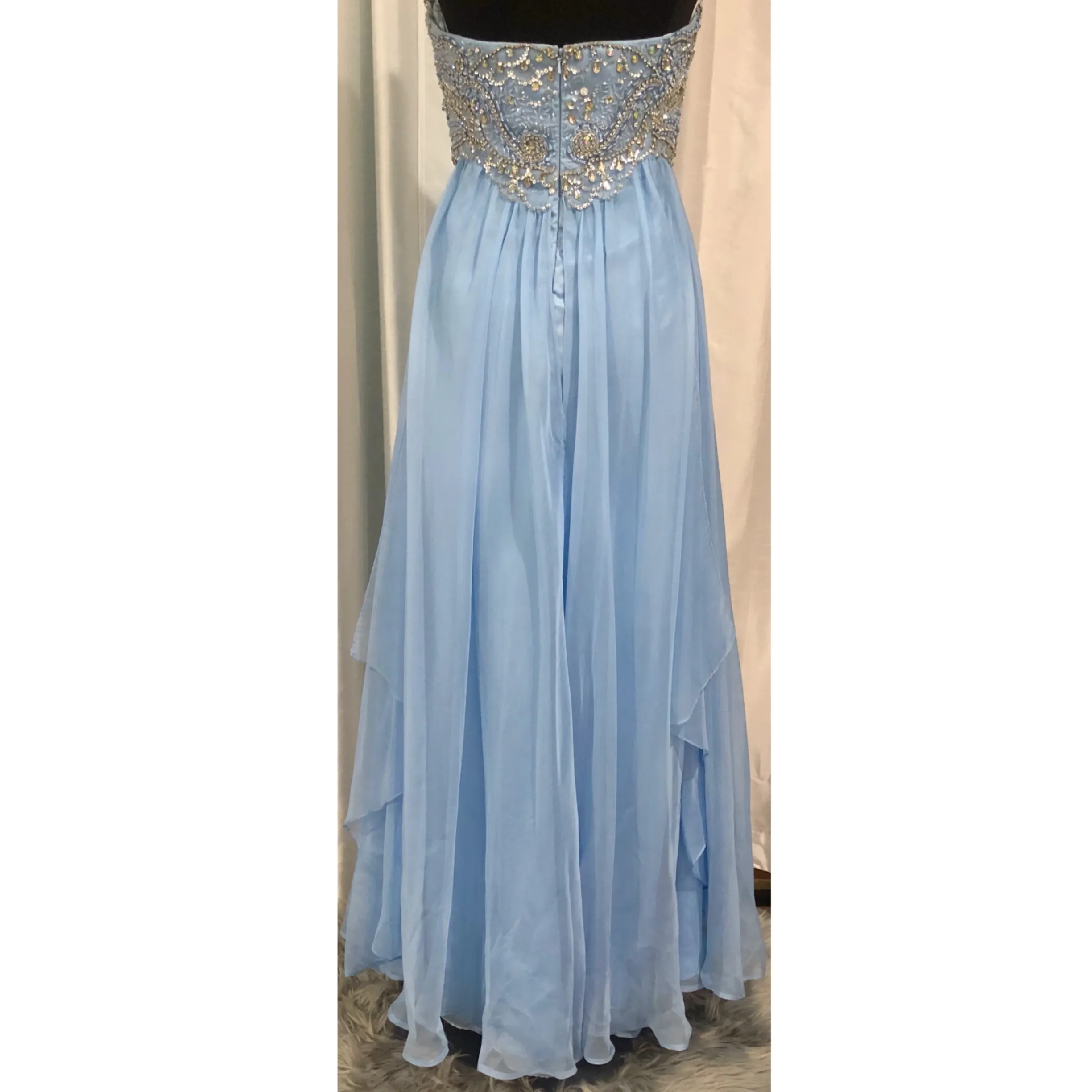 SHERRI HILL 3802 Aqua Blue Long Strapless Beaded Evening Dress Size 12
