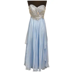 SHERRI HILL 3802 Aqua Blue Long Strapless Beaded Evening Dress Size 12