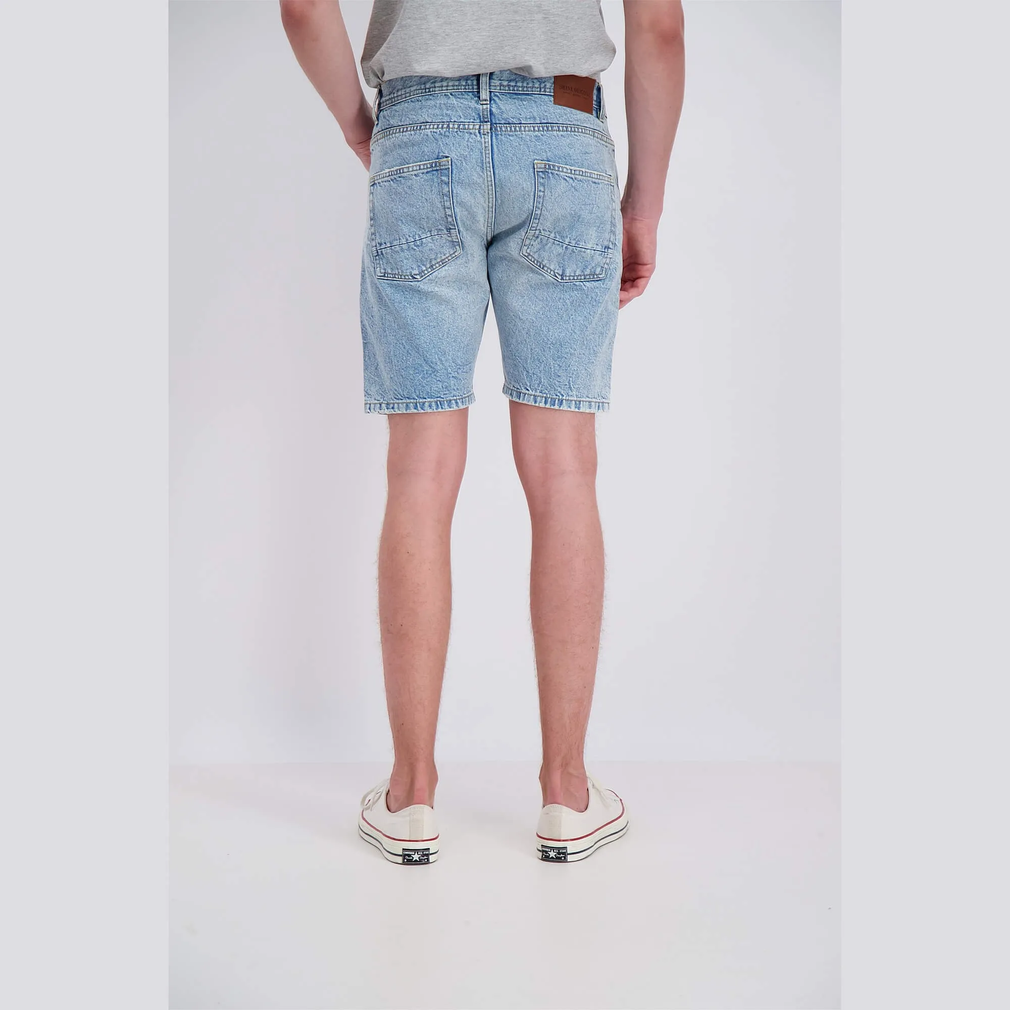 Shine Original Loose Fit Denim Shorts Bleach Indigo