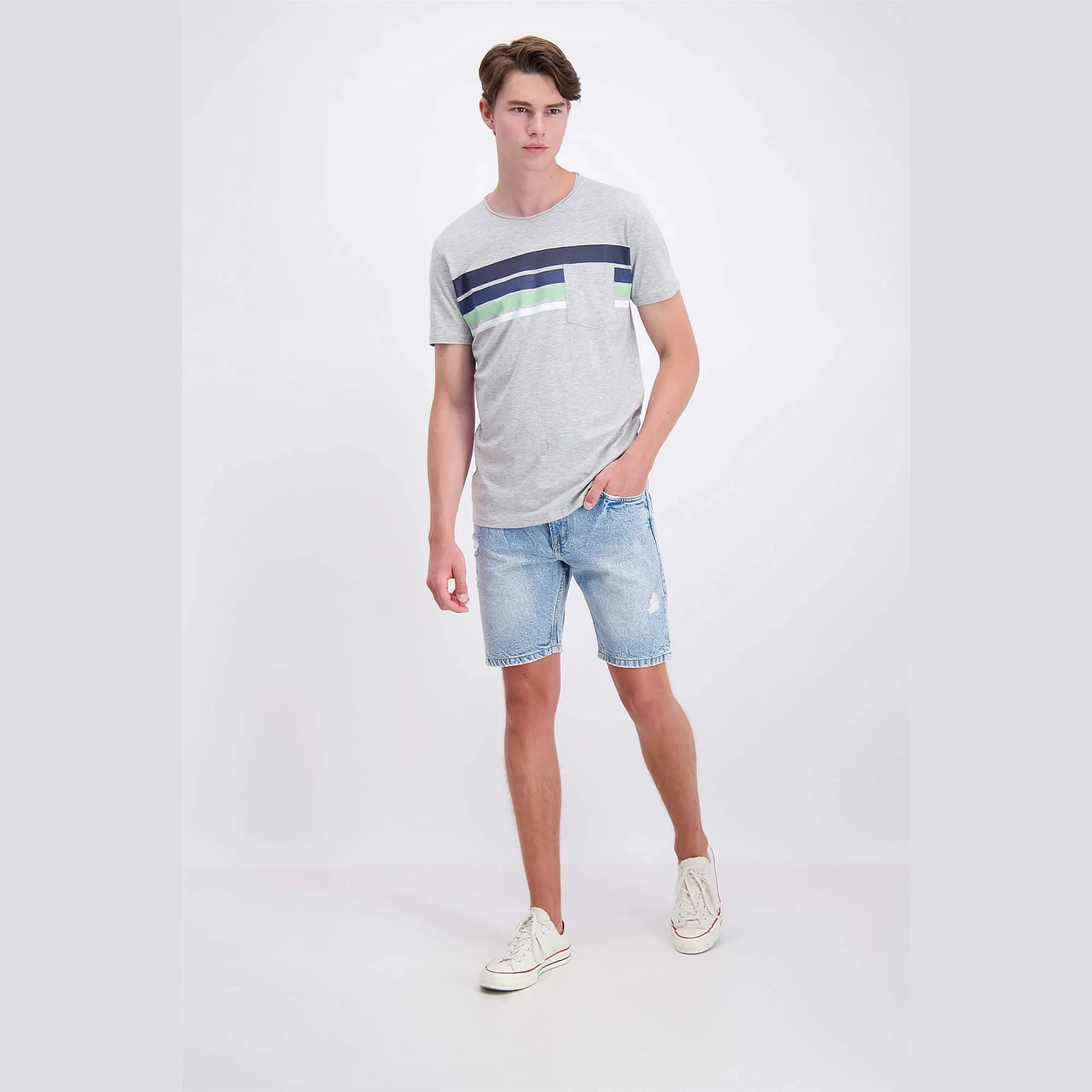 Shine Original Loose Fit Denim Shorts Bleach Indigo