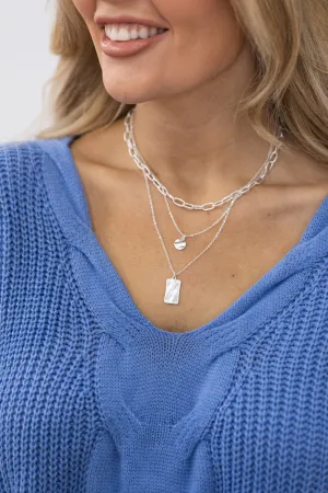 Silver Layered Chain Tag Necklace