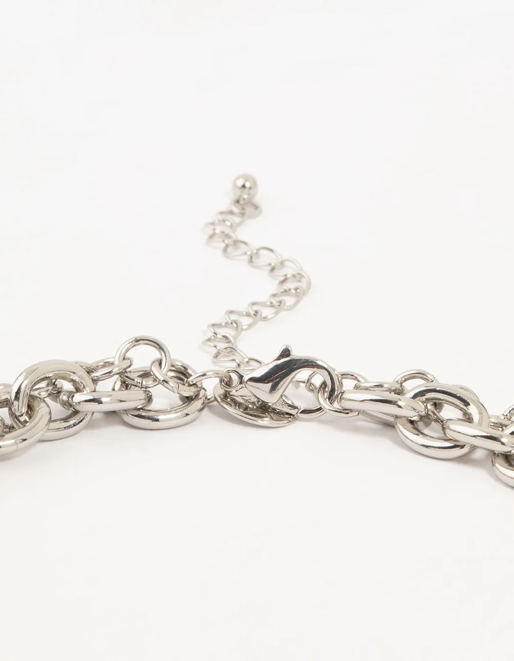 Silver Layered Heart Charm Necklace