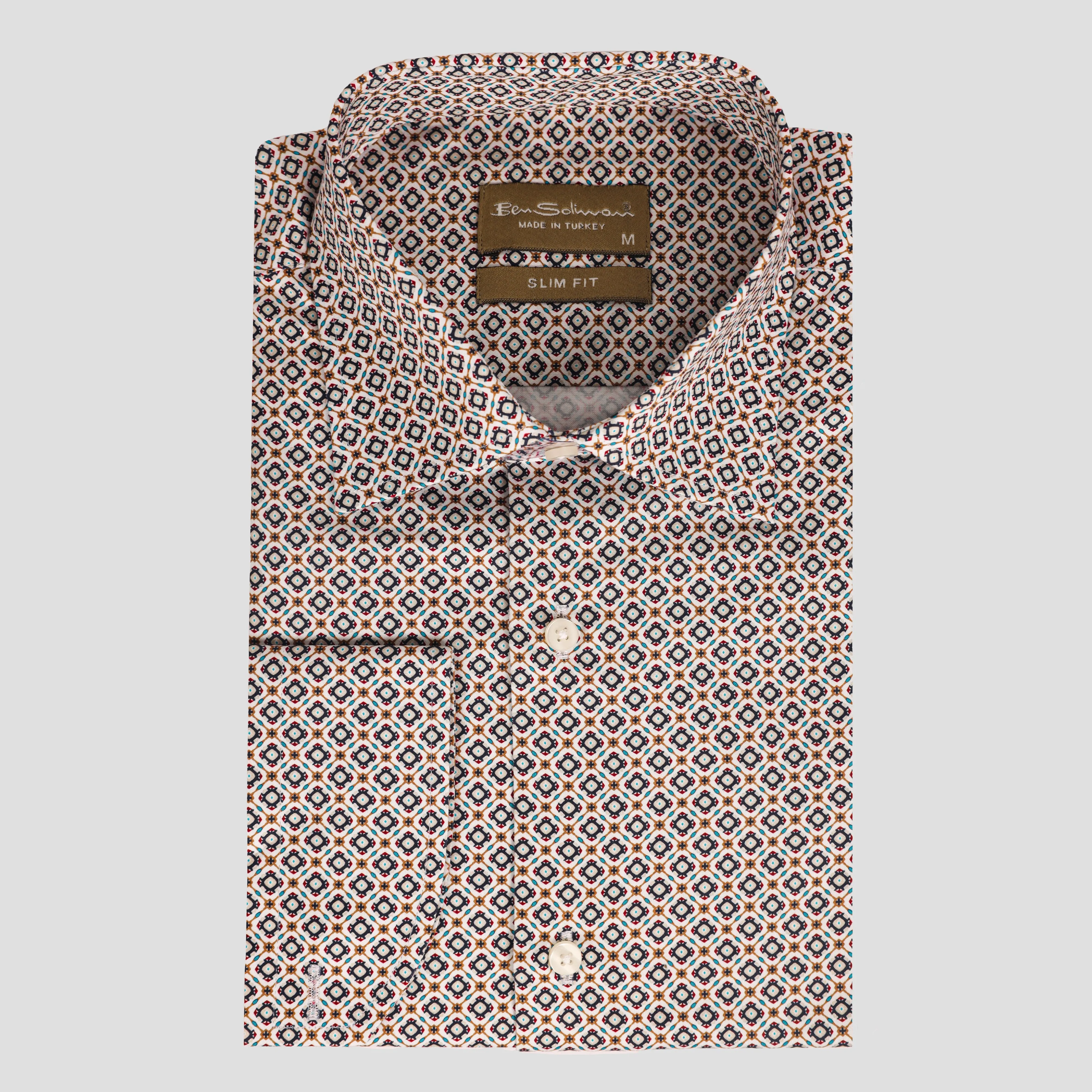 Slim Fit Cotton Shirt - Chain Pattern-Turkish Made