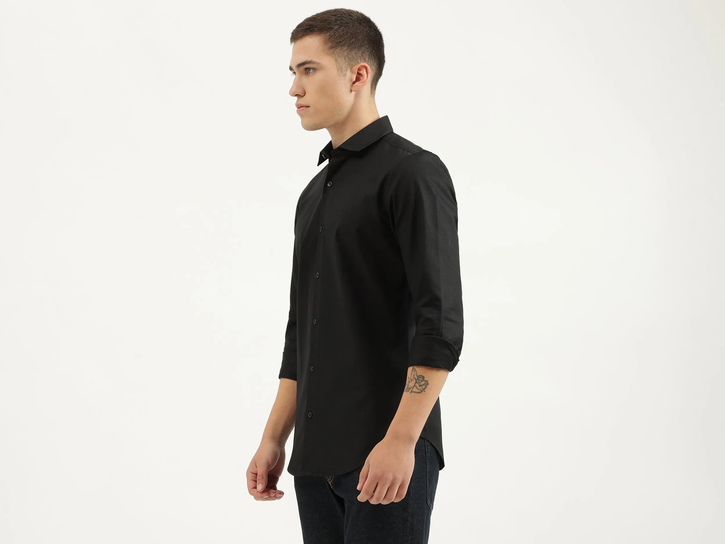 Slim Fit Cut Away Collar Solid Shirts