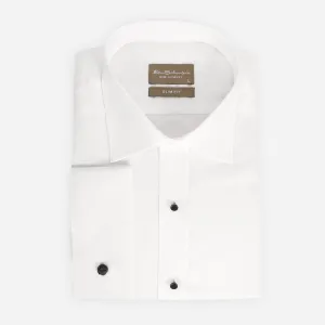 Slim Fit White Cotton Shirt - Floral Pattern-Turkish Made