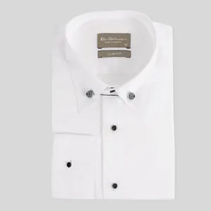 Slim Fit White Cotton Shirt - Pin Collar-Turkish Made