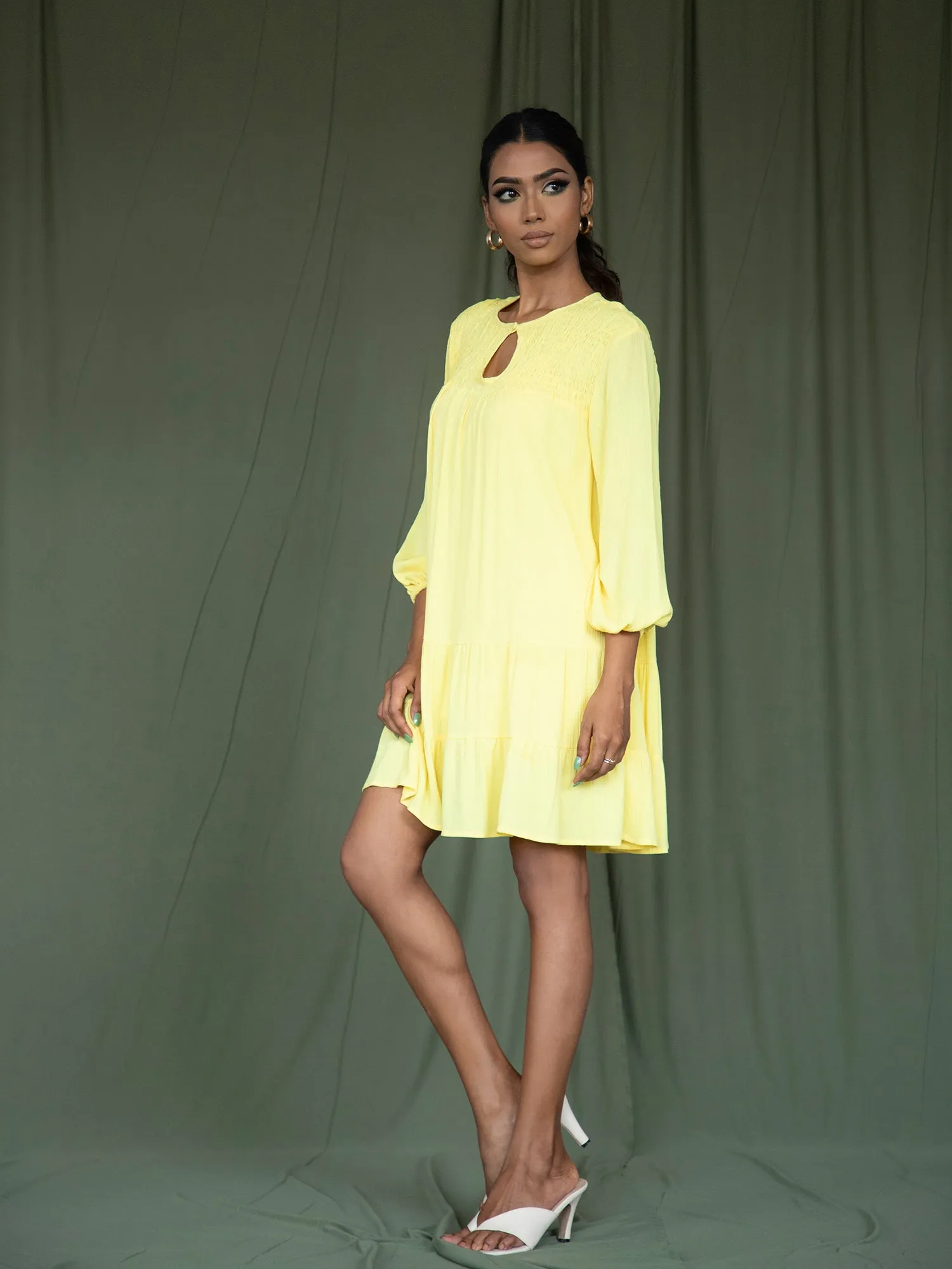 Smocked Detail Loose Fit Mini Dress