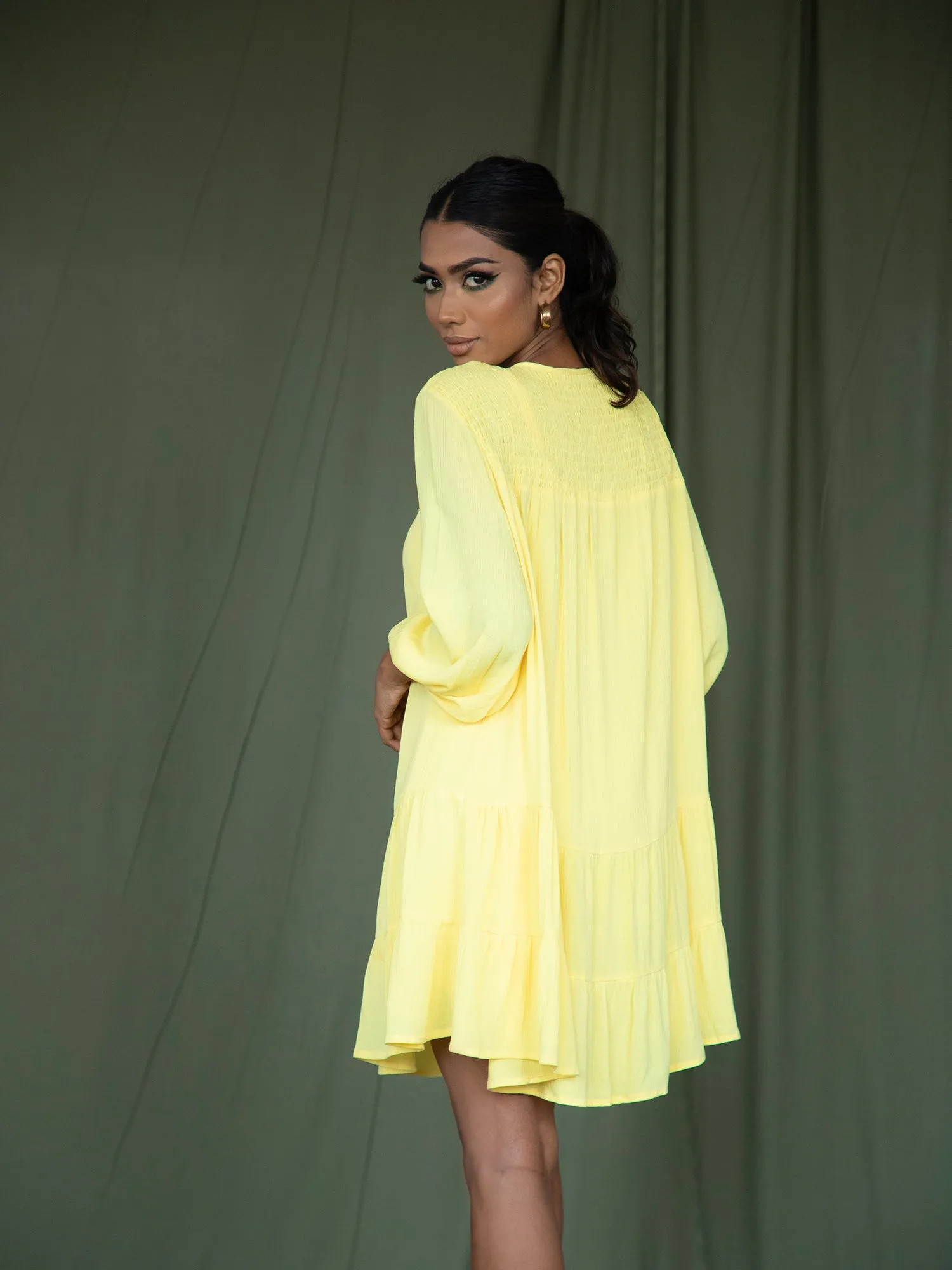 Smocked Detail Loose Fit Mini Dress