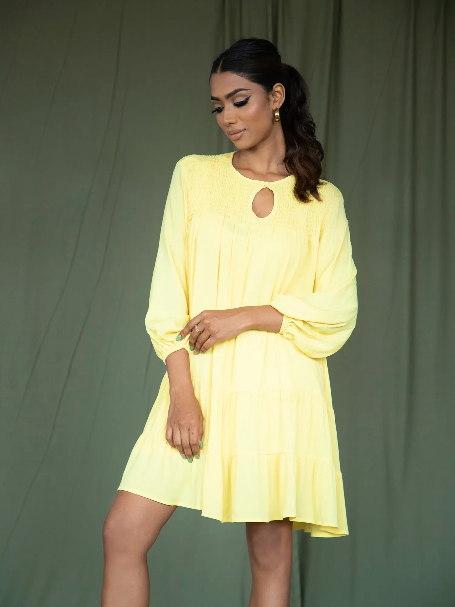 Smocked Detail Loose Fit Mini Dress