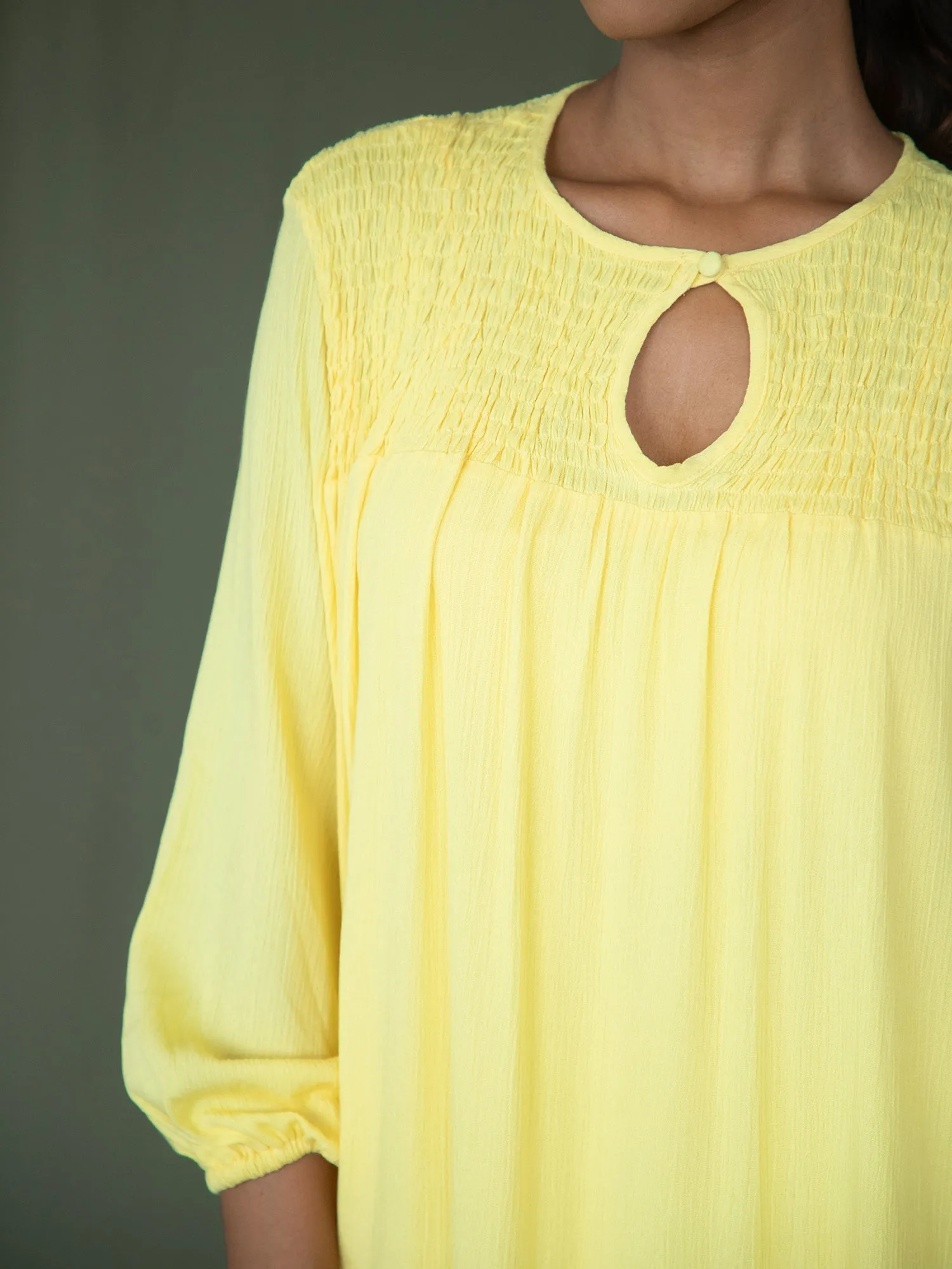 Smocked Detail Loose Fit Mini Dress