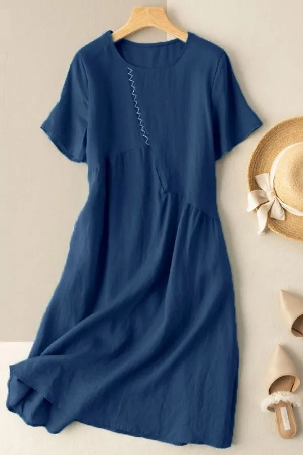 Solid Color Short Sleeve Casual Midi Dress (Fit 95lbs - 170lbs)